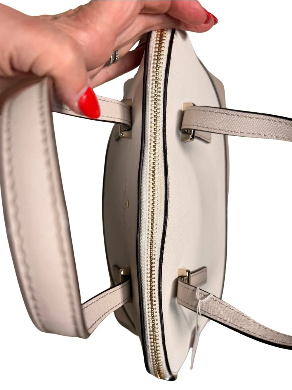 Kate Spade New York Saffiano Leather Dome Satchel White Beige WKRU4322